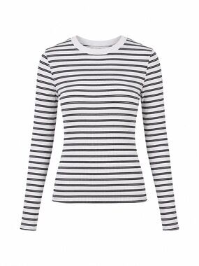 Striped Ribbed Long Sleeve Top Clean Girl Coastal Minimalist Tee Black & White
